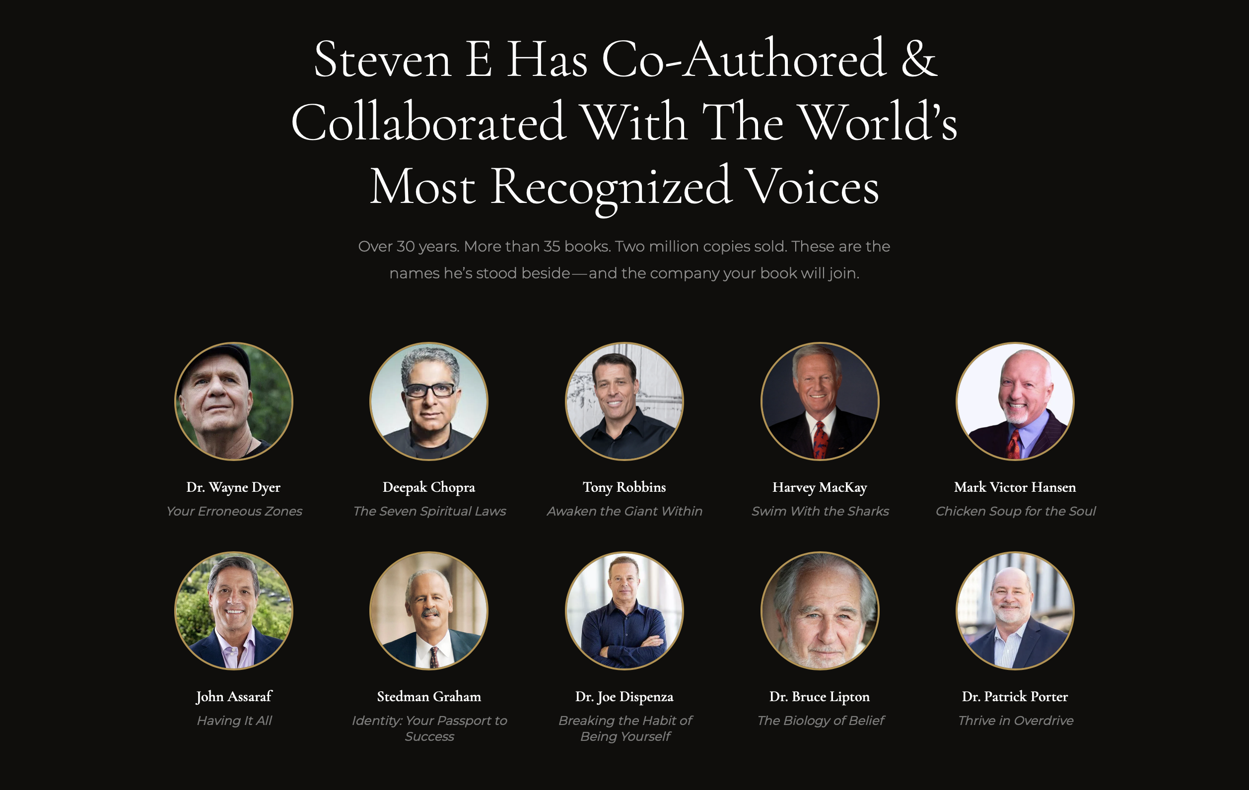 Steven E co-authors including Wayne Dyer, Deepak Chopra, Tony Robbins and more